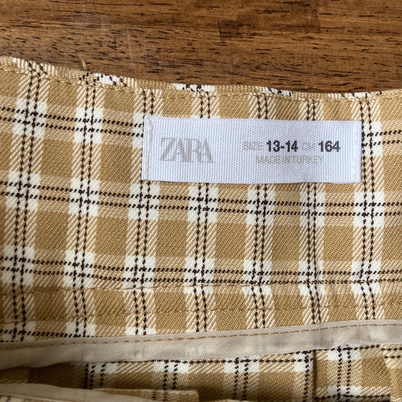 Zara Pleated Mini Skirt Tan Plaid Girls sz 13-14 Preppy School Fall - Picture 3 of 7